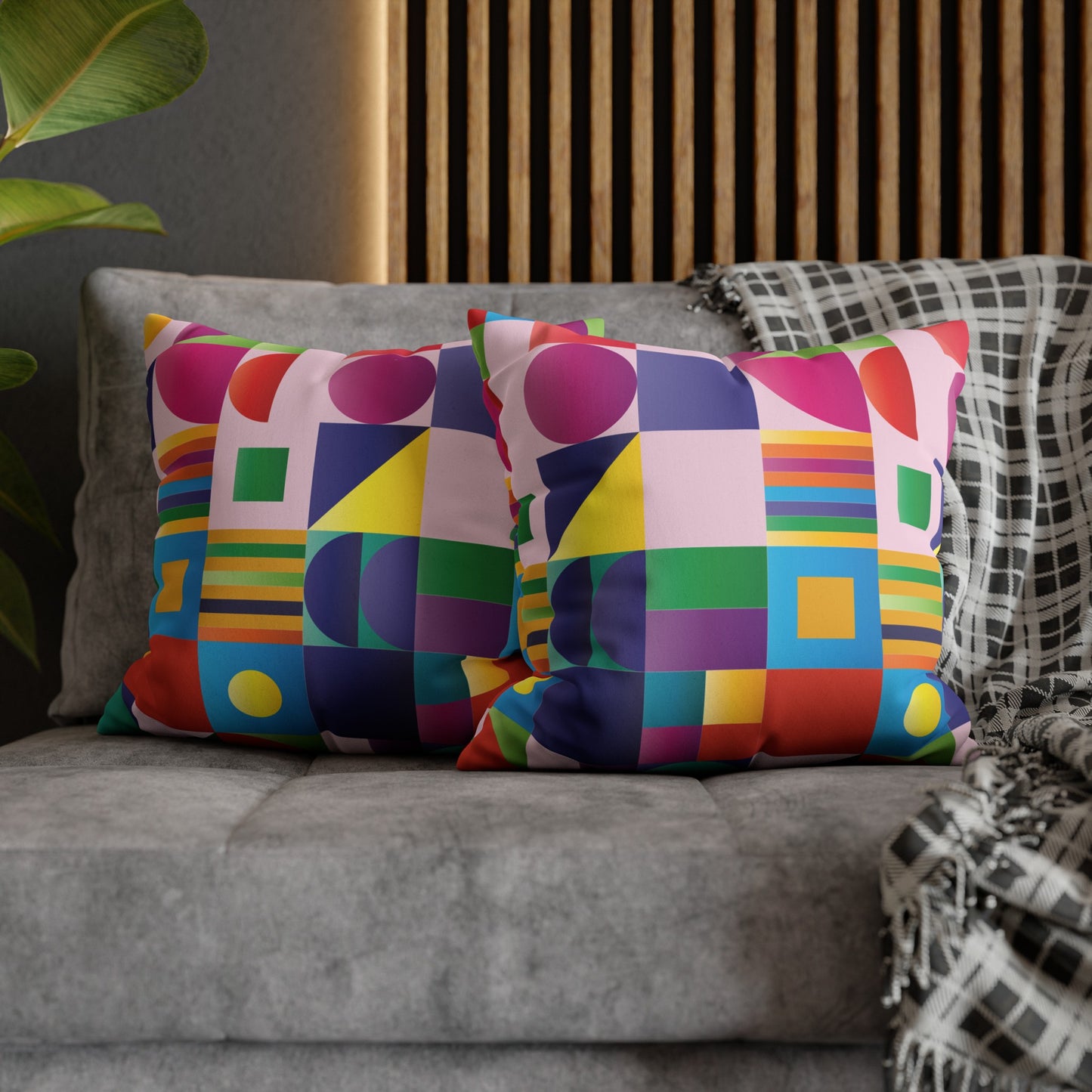 Faux Suede Pillowcase with Abstract print