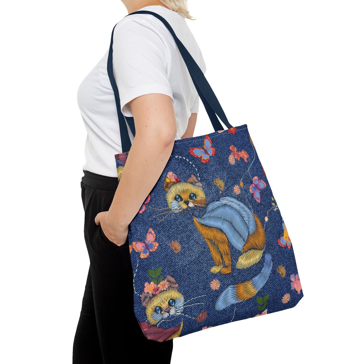 Denim Fabric Imitation Print Unisex Canvas Bag Poly Spun 3 Sizes Tote Bag 190-14