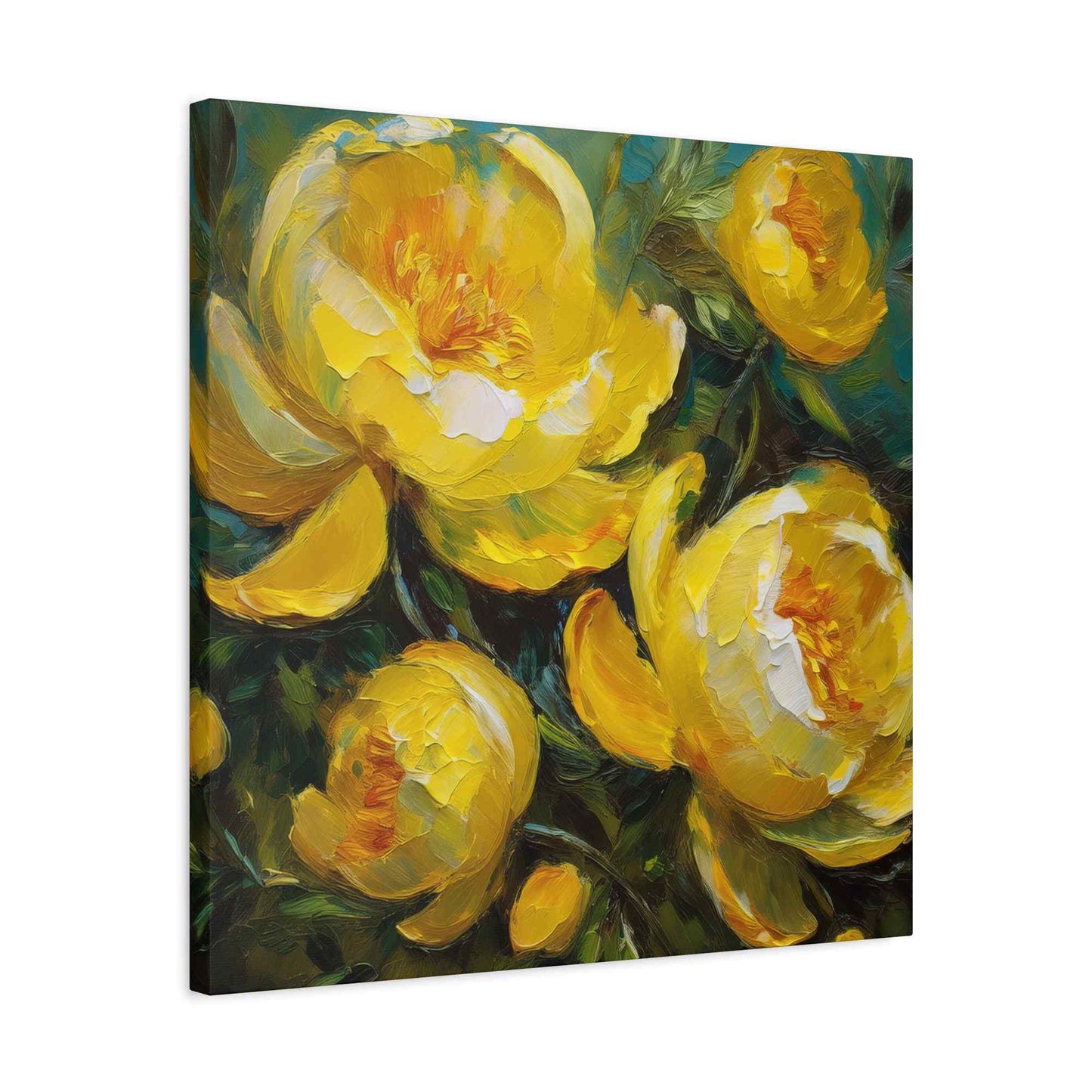 Yellow Peonies Print Canvas, Floral Oil Paint Print 20x20, 24x24, 30x30, 32x32, 36x36 Art Design Pine-Wood Inner Frame MC-122