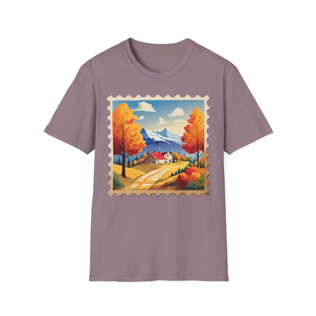 Autumn Mountain Landscape T-Shirt | Fall Trees Cabin Scenic Print