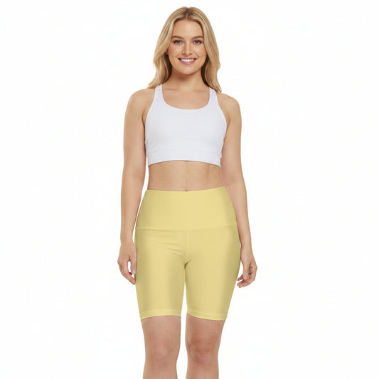 Summer Yellow High-Waist Workout Shorts — Women's Biker Shorts for Gym, Yoga & Everyday Activewear