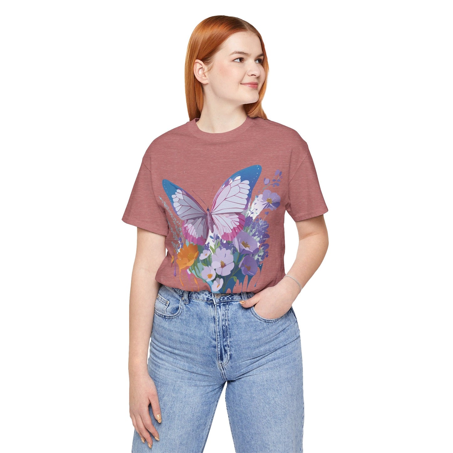 Butterfly Graphic Unisex 100 Cotton Lightweight Vintage Floral Design Jersey Tee 1