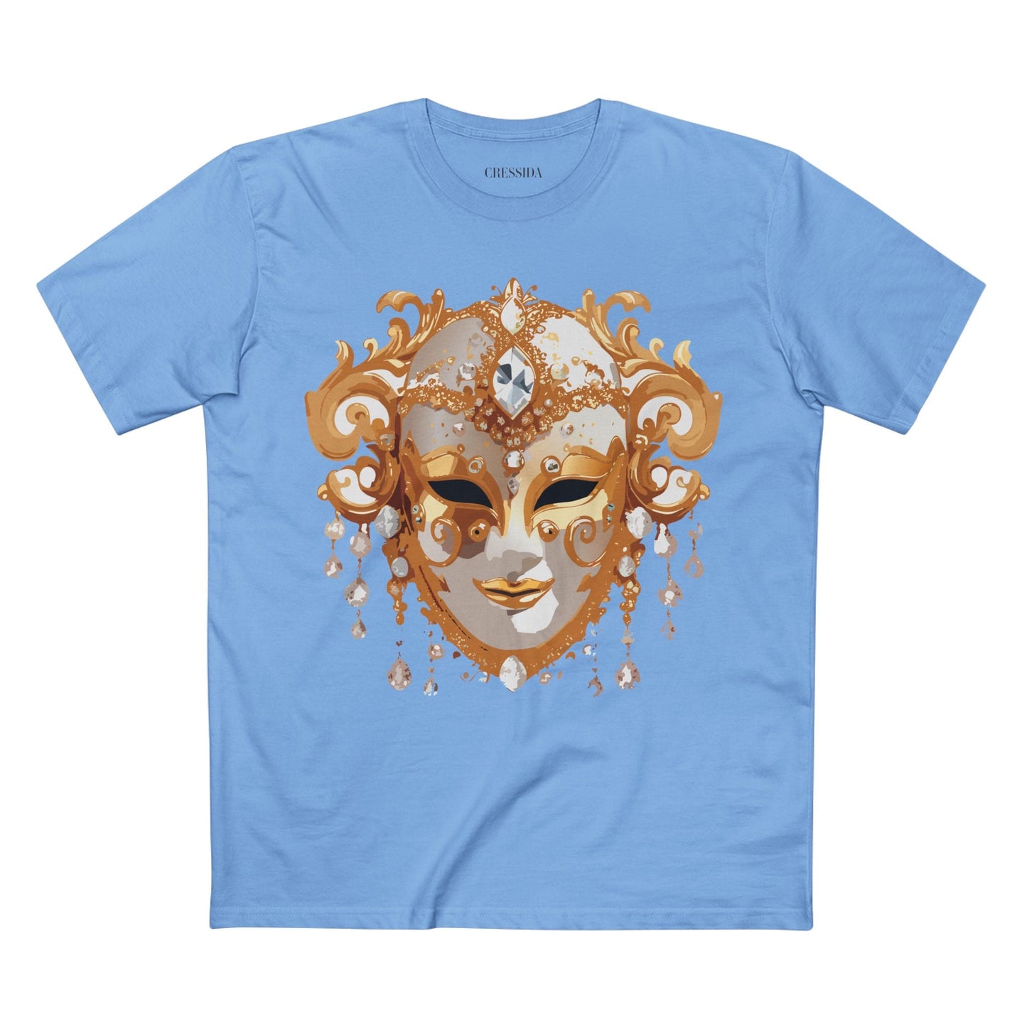 Carnival Mask Graphic T-Shirt Unisex 100 Cotton With Antique Gold Art Design Tee 24