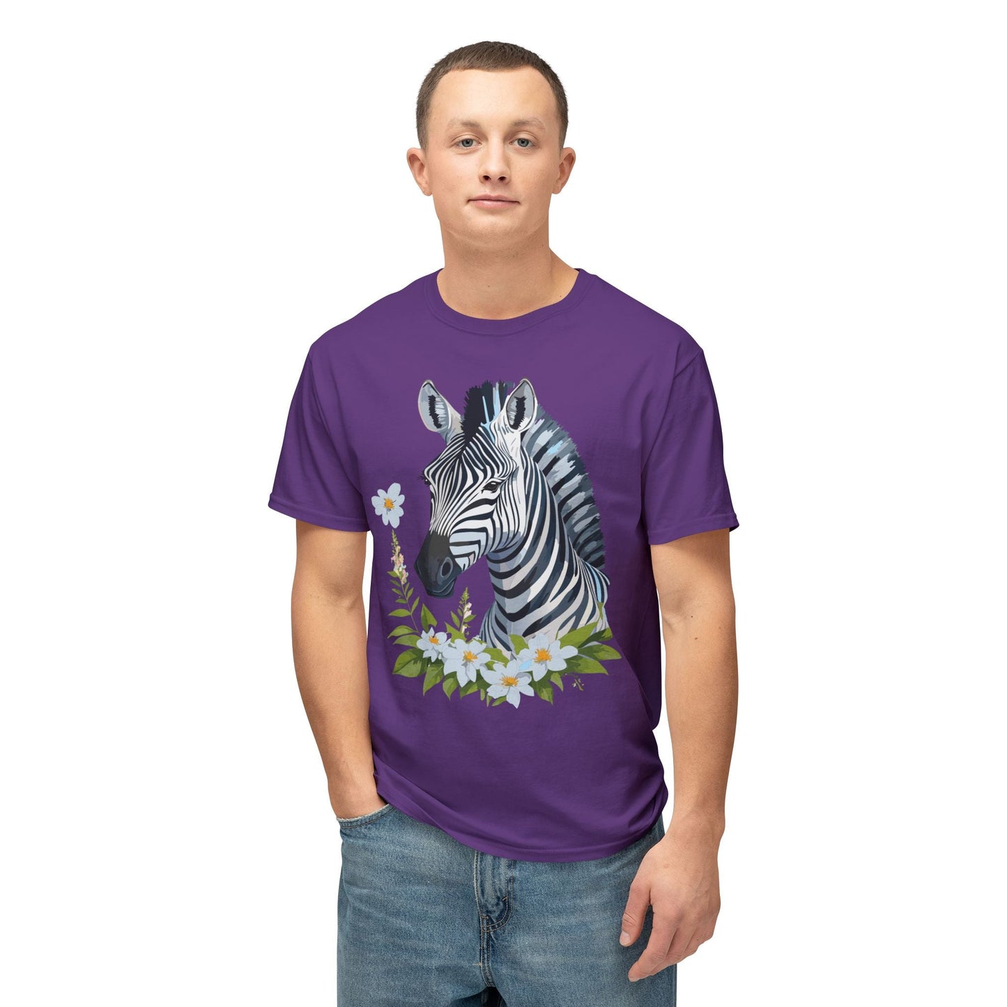 Unisex Zebra Art Print T Shirt 100% Cotton Vintage Floral Tee Made in USA Premium Graphic Tee