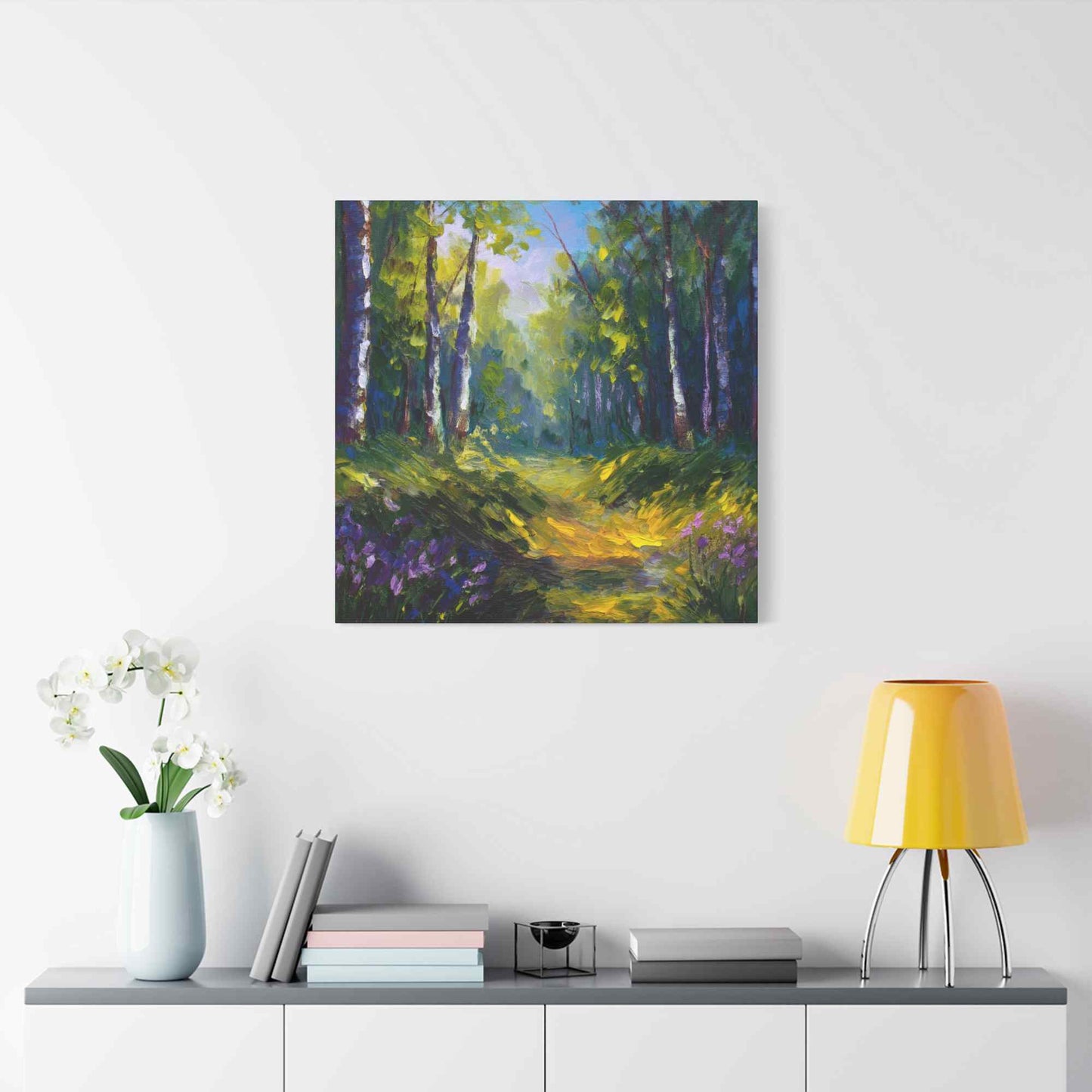 Summer Forest Print Canvas, Oil Paint Print 20x20, 24x24, 30x30, 32x32, 36x36 Art Design Print Pine-Wood Inner Frame MC-89