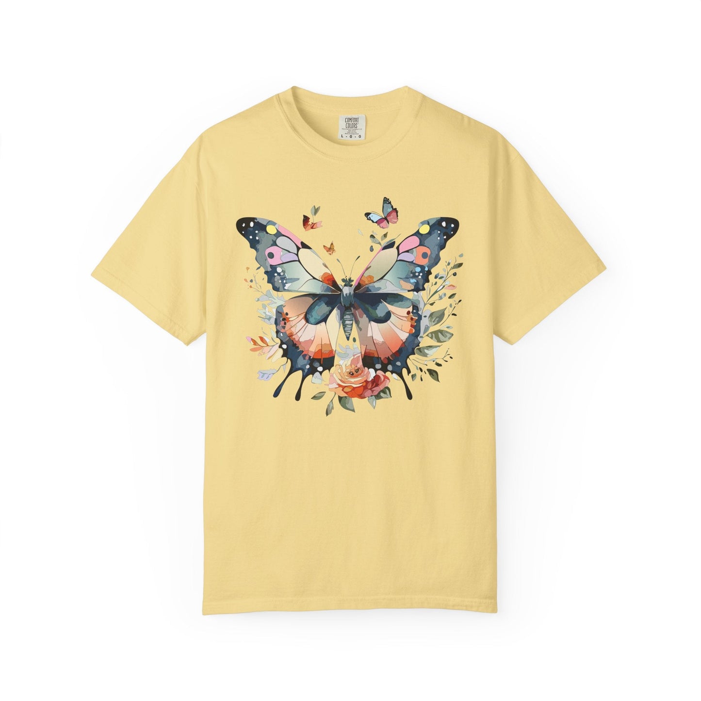 Butterfly Floral Print T-Shirt Botanical Design Unisex Heavy Cotton Tee b3