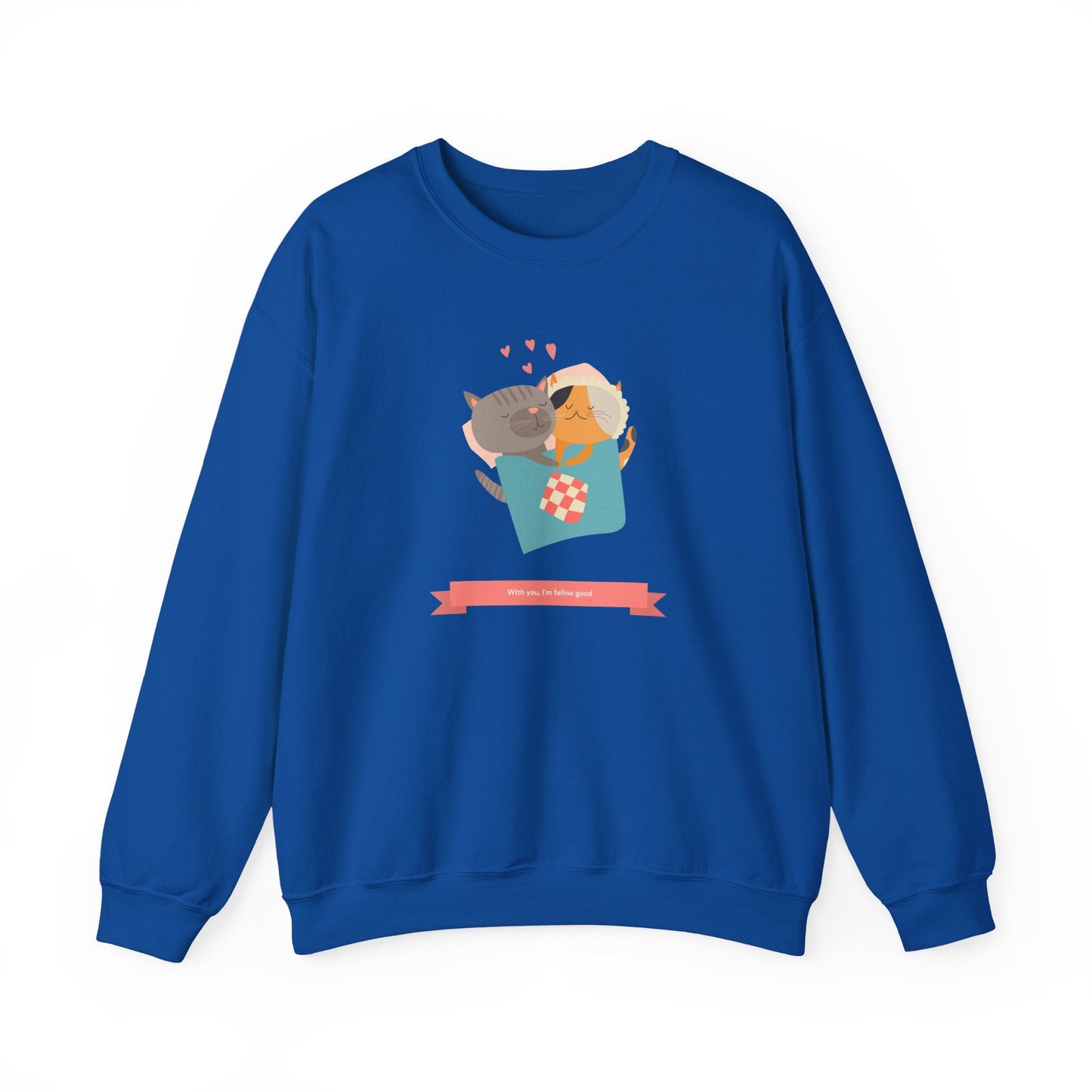Cat Heart Sweatshirt Unisex Valentines Day 50 50 Cotton Poly Crewneck Gildan 18000