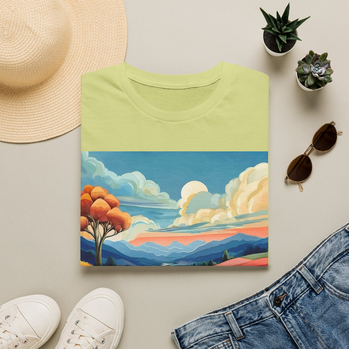 Colorful Mountain Landscape Graphic Posters, Post Stamps Design Unisex 100 Cotton Gildan T-Shirt