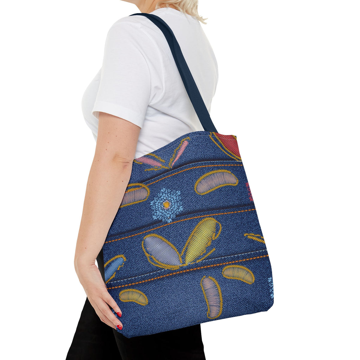 Denim Fabric Imitation Print Unisex Canvas Bag Poly Spun 3 Sizes Tote Bag 151