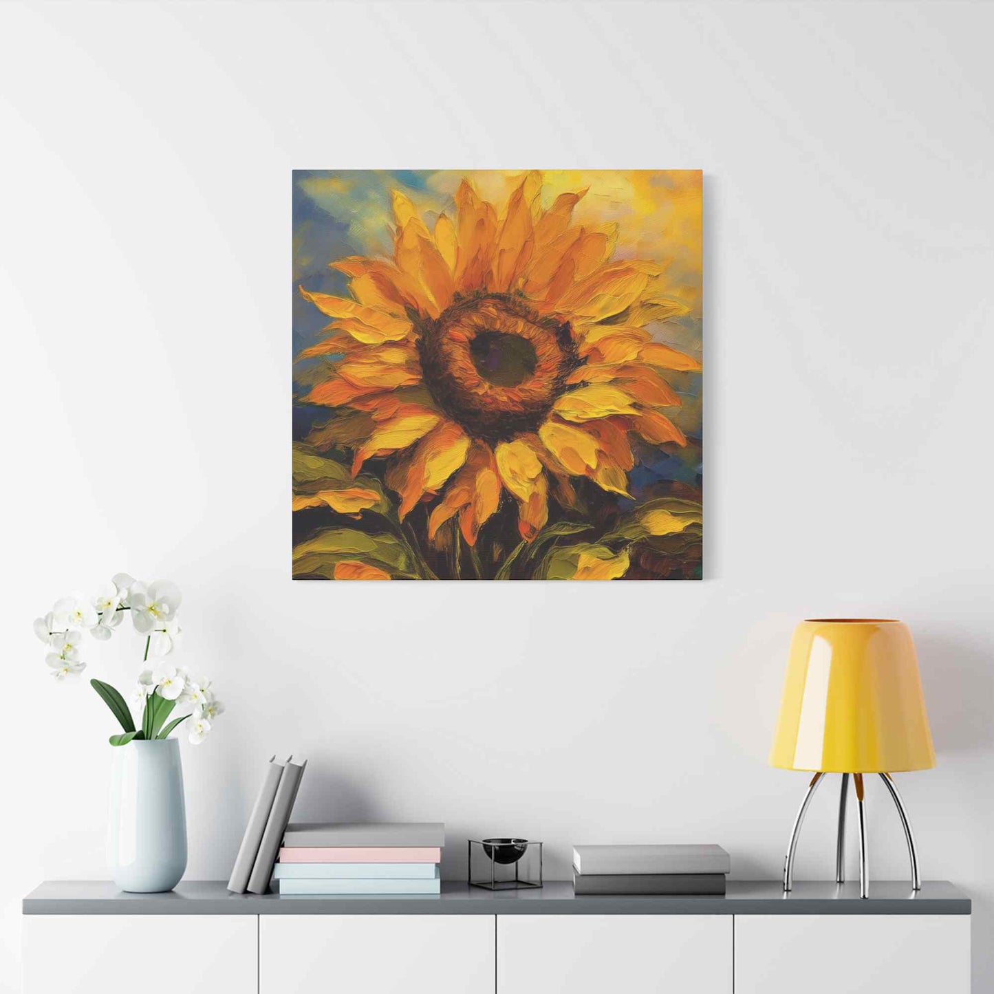 Sunflower Print Canvas, Flower Oil Paint Print 20x20, 24x24, 30x30, 32x32, 36x36, Floral Art Design Print Non-Frame MC-26