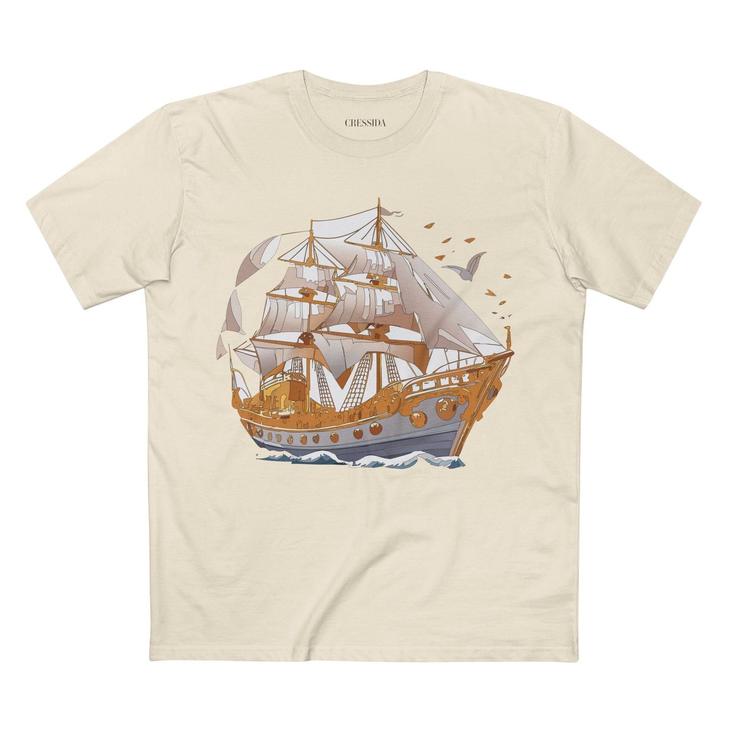 Ship Graphic Unisex 100 Cotton T-Shirt with Gold Frigate Art Design 1