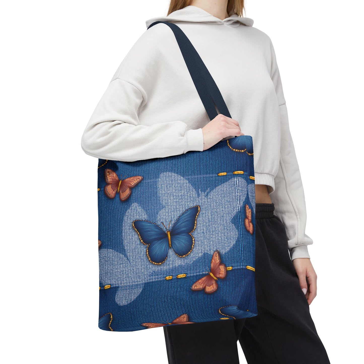 Denim Fabric Imitation Print Unisex Canvas Bag Poly Spun 3 Sizes Tote Bag 176