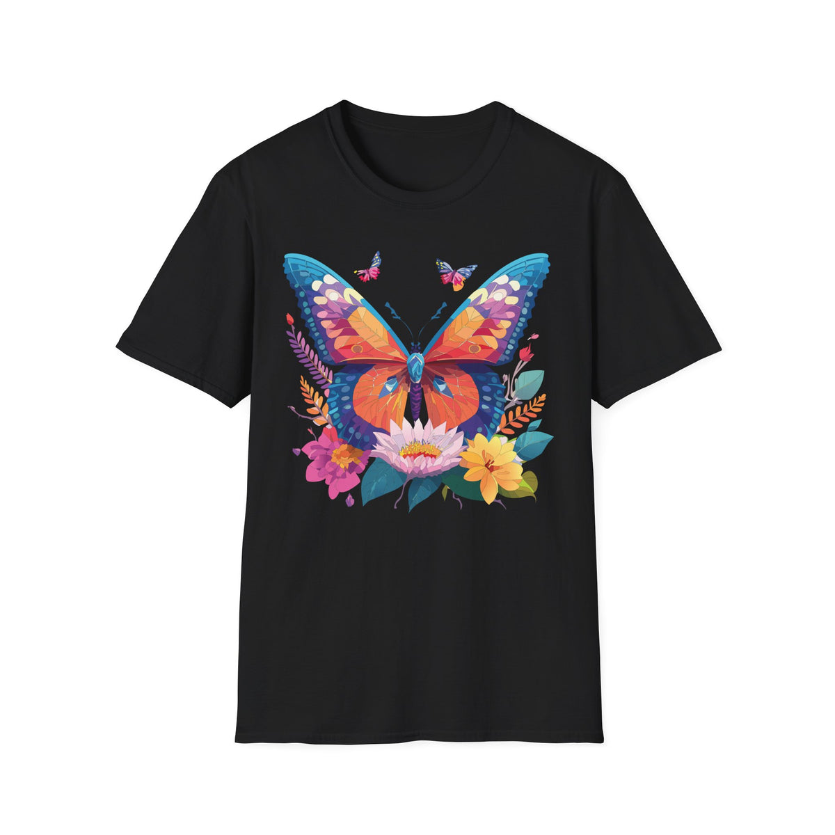 Colorful Butterfly Illustration T-Shirt | Floral Wings Print Graphic Tee Unisex 100 Cotton Gildan T-Shirt