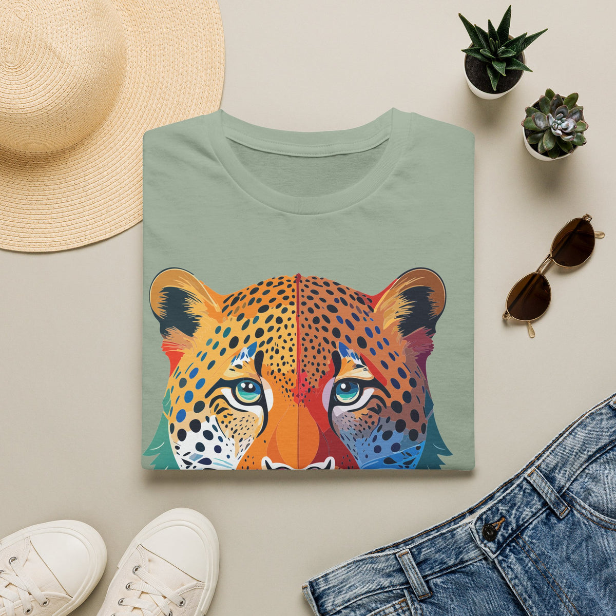 Colorful Leopard Face T-Shirt | Rainbow Big Cat Illustration