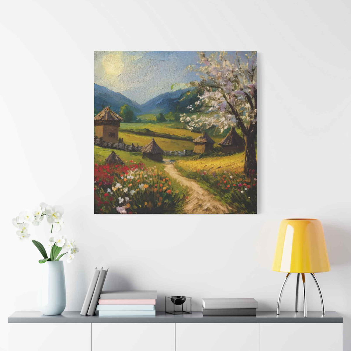 Countryside Spring Print Canvas, Oil Paint Print 20x20, 24x24, 30x30, 32x32, 36x36 Art Design Pine-Wood Inner Frame MC-109