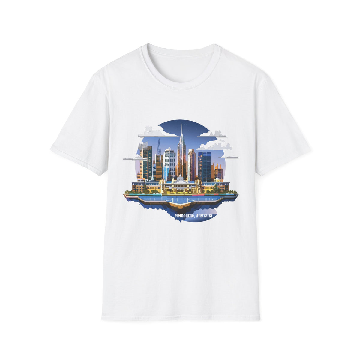Melbourne Australia Cityscape Skyline T-Shirt — Modern Urban Skyline Graphic Design Unisex 100 Cotton Gildan T-Shirt