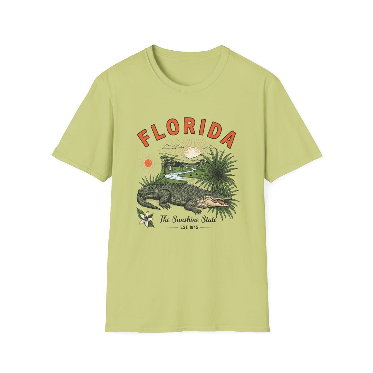 Florida Alligator Graphic T-Shirt — The Sunshine State Vintage Design Travel Tourist Graphic Design Unisex 100 Cotton Gildan T-Shirt