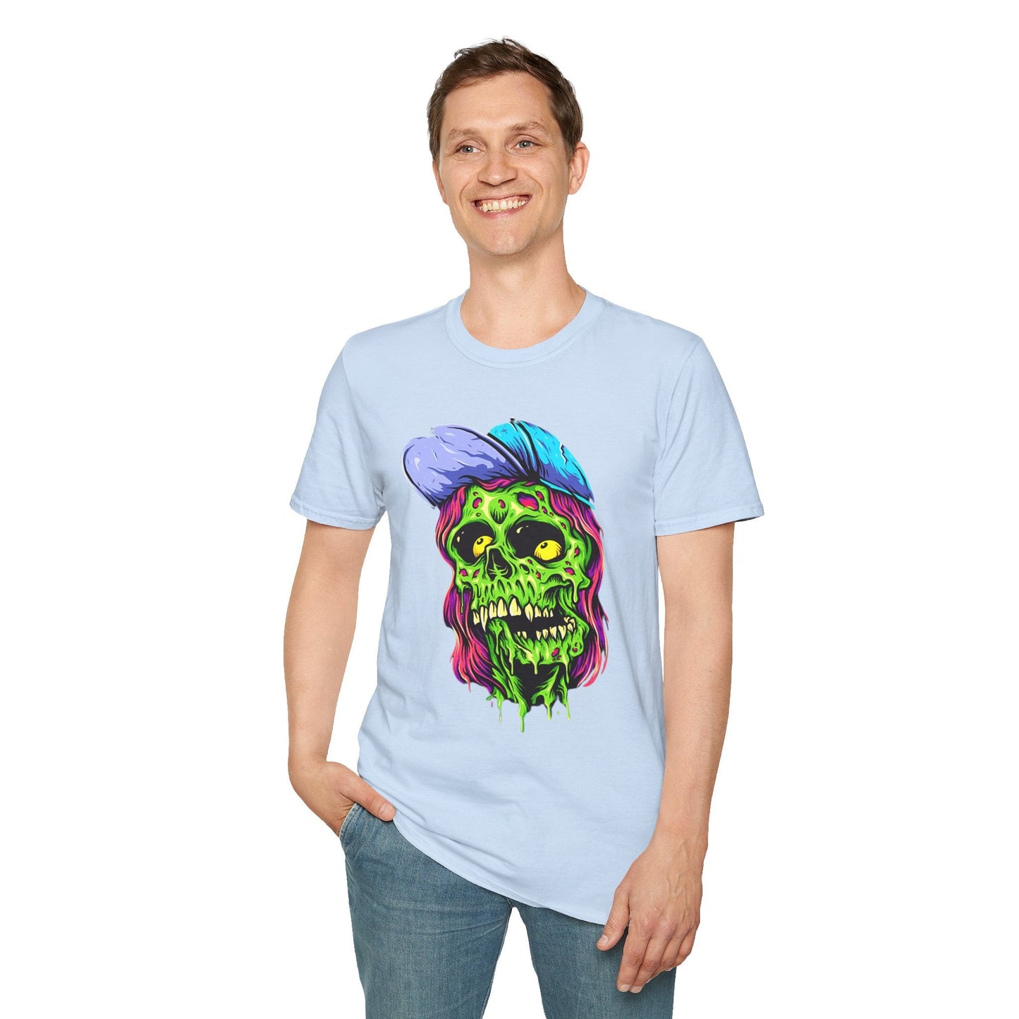 Unisex Skull Tee Shirt With Skeleton Artwork Gildan Softstyle 64000 Ring Spun Cotton