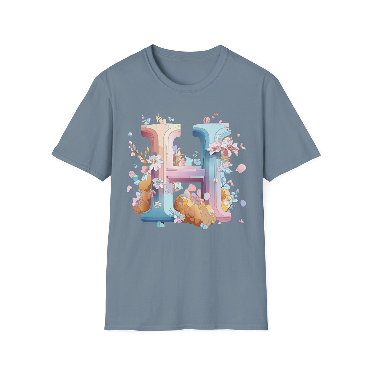 Floral Letter H T-Shirt | Pastel Botanical Monogram Tee