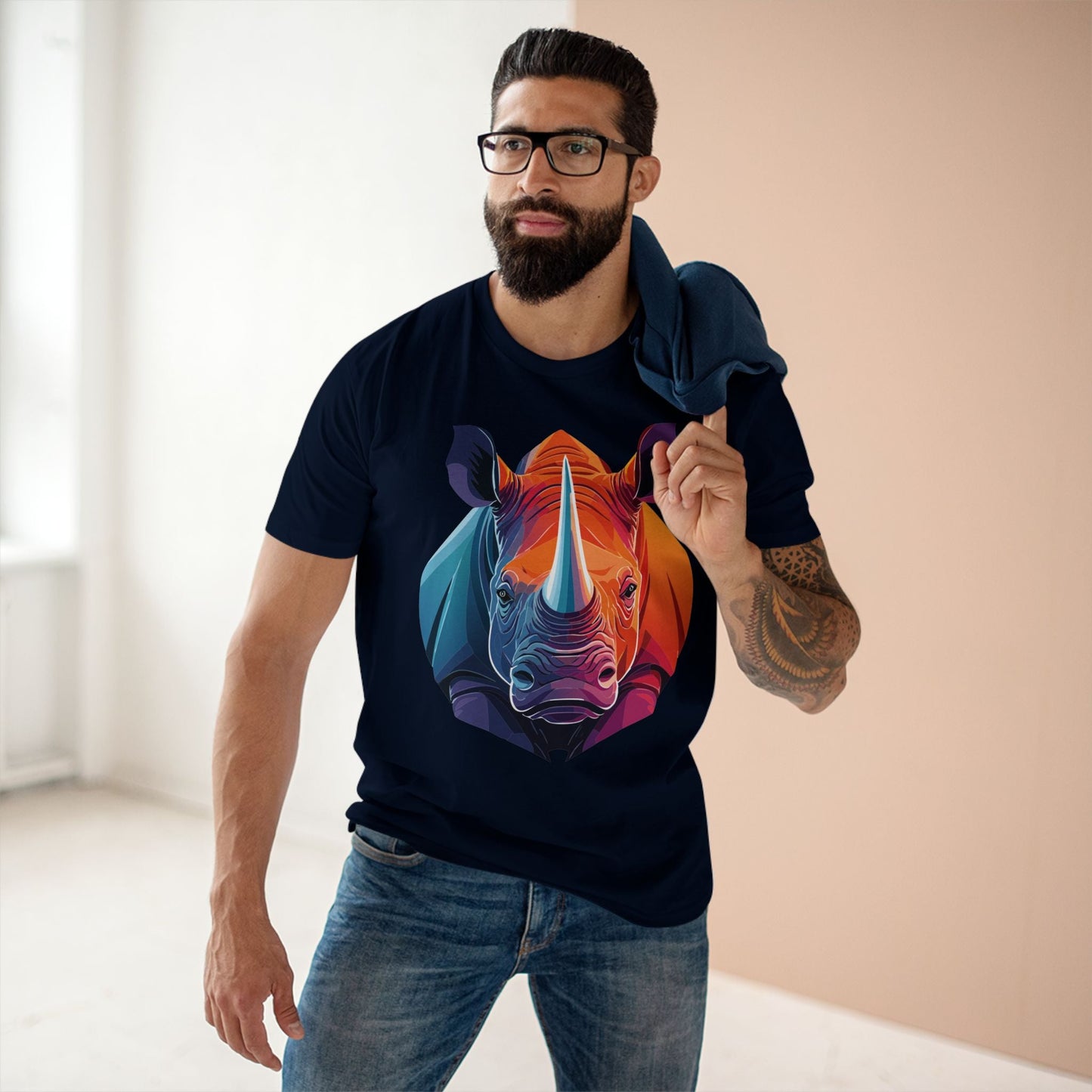 Rhino Animals Shirt Unisex Premium Cotton Tee With Original Art Design From Retro2Nova Art Collection