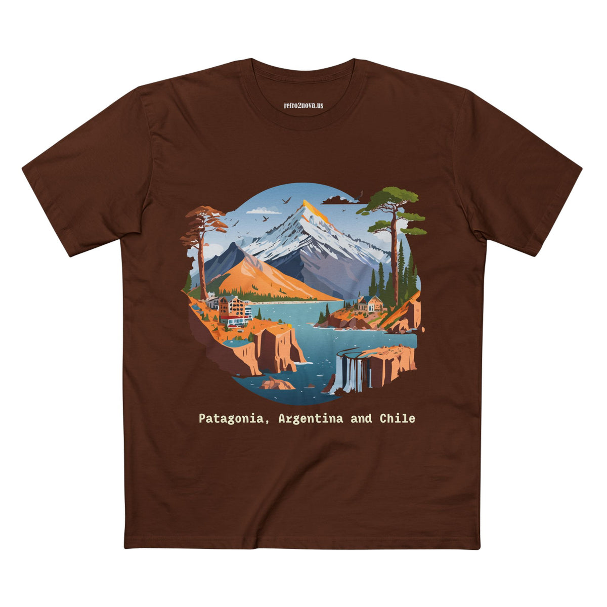 Patagonia Argentina and Chile Tee | Mountain Landscape, Waterfall, Lakeside Scene