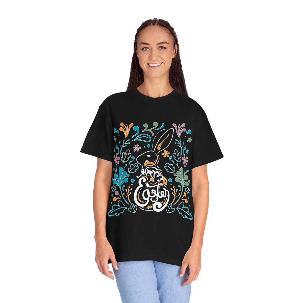 Easter Bunny Floral T-Shirt, Tee Shirt with Easter Signature, T Shirt with Easter Prints, Tee Shirt with Easter Design