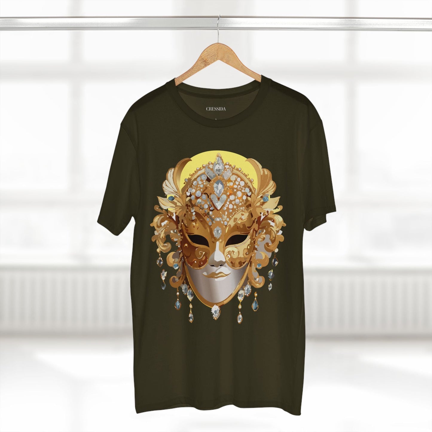 Carnival Mask Graphic T-Shirt Unisex 100 Cotton With Antique Gold Art Design Tee 7