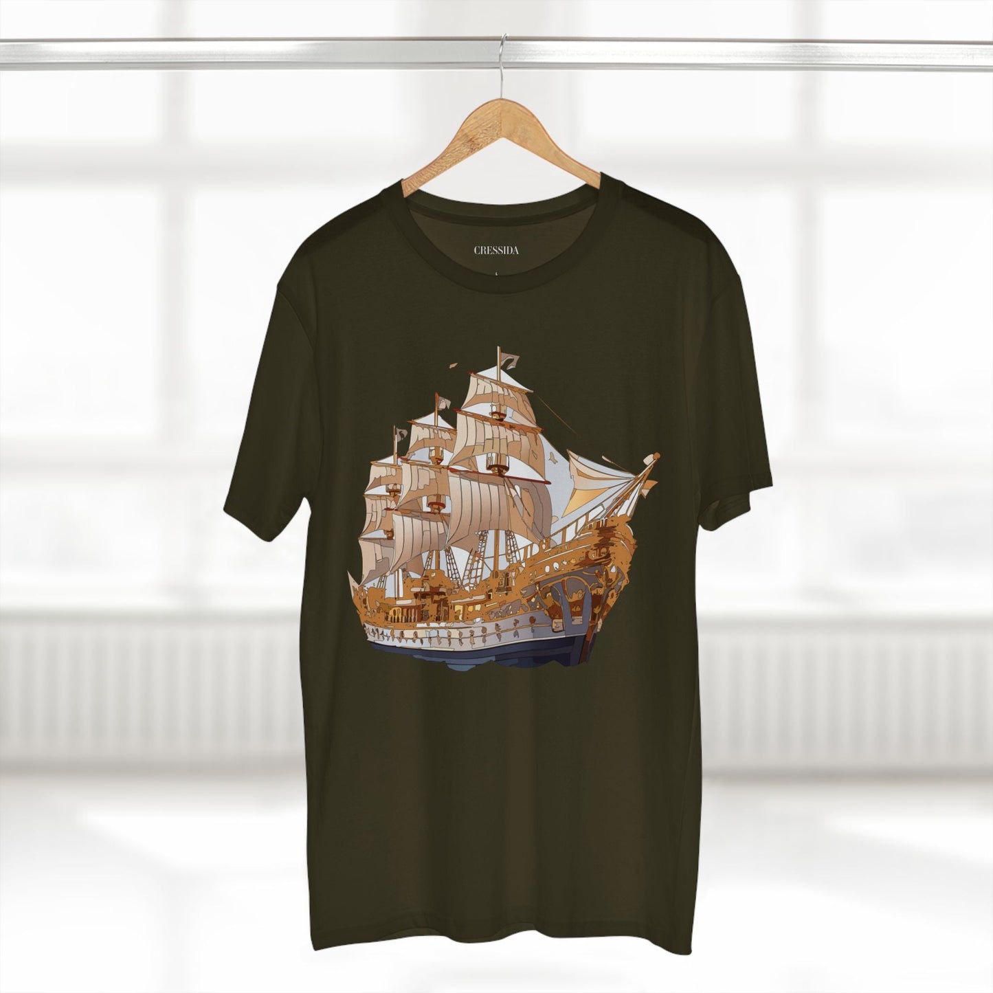 Ship Graphic Unisex 100 Cotton T-Shirt with Gold Frigate Art Design 9