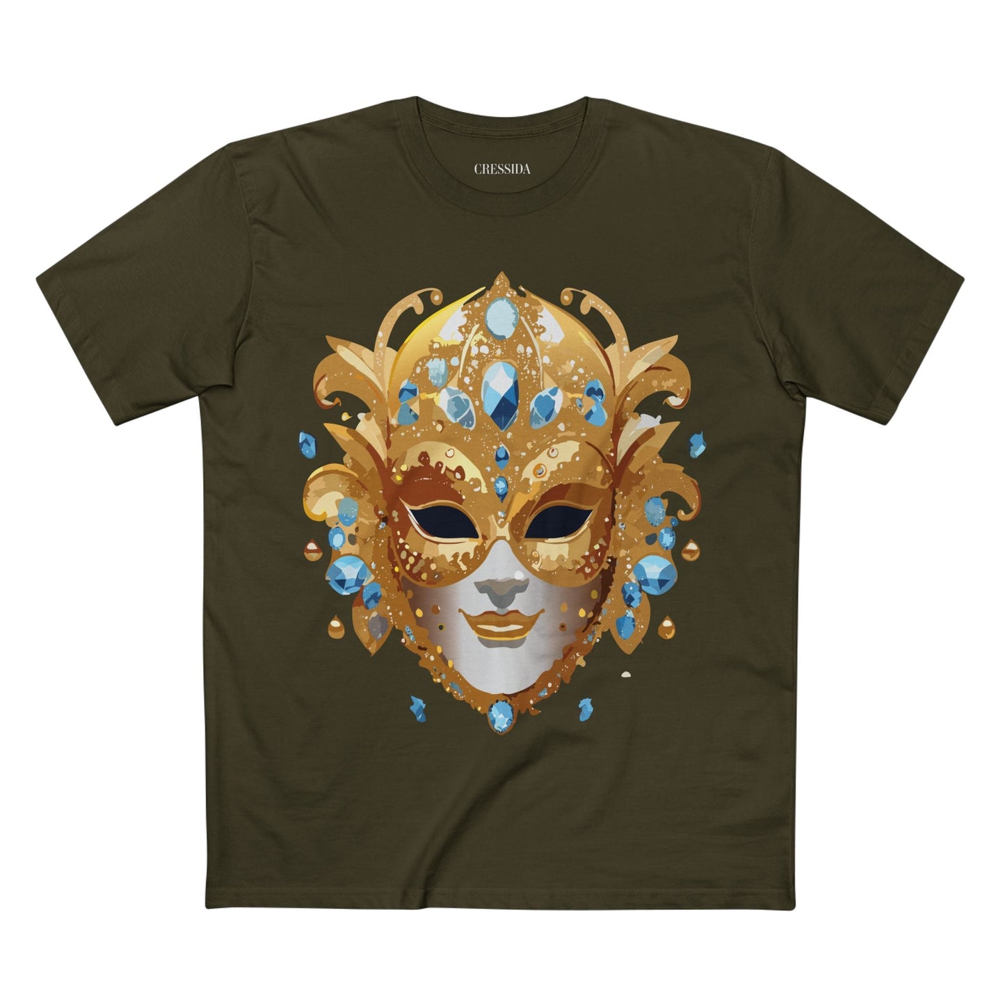 Carnival Mask Graphic T-Shirt Unisex 100 Cotton With Antique Gold Art Design Tee 21