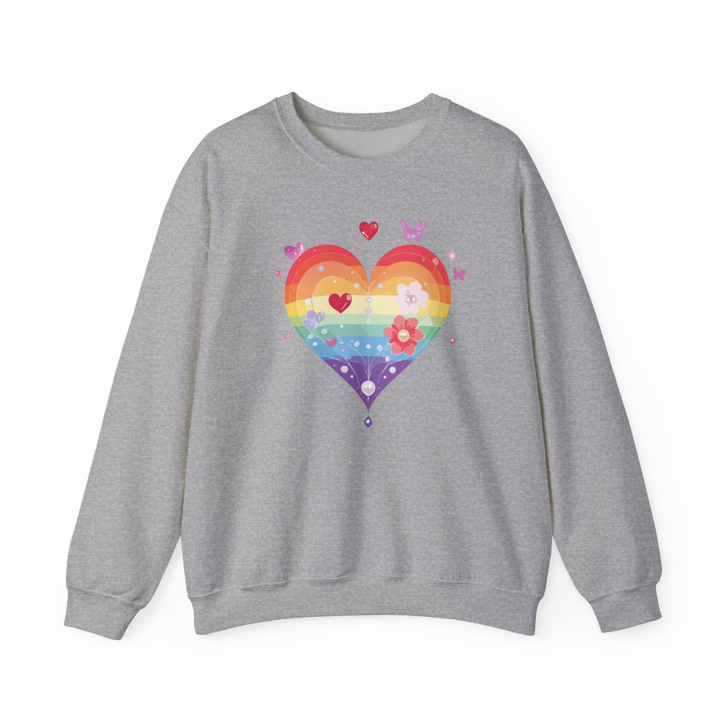 Rainbow Heart Sweatshirt, Floral Heart Sweatshirt, Floral Love Sweatshirt, Valentine's Day Sweatshirt, Rainbow Heart Floral Sweatshirt 115