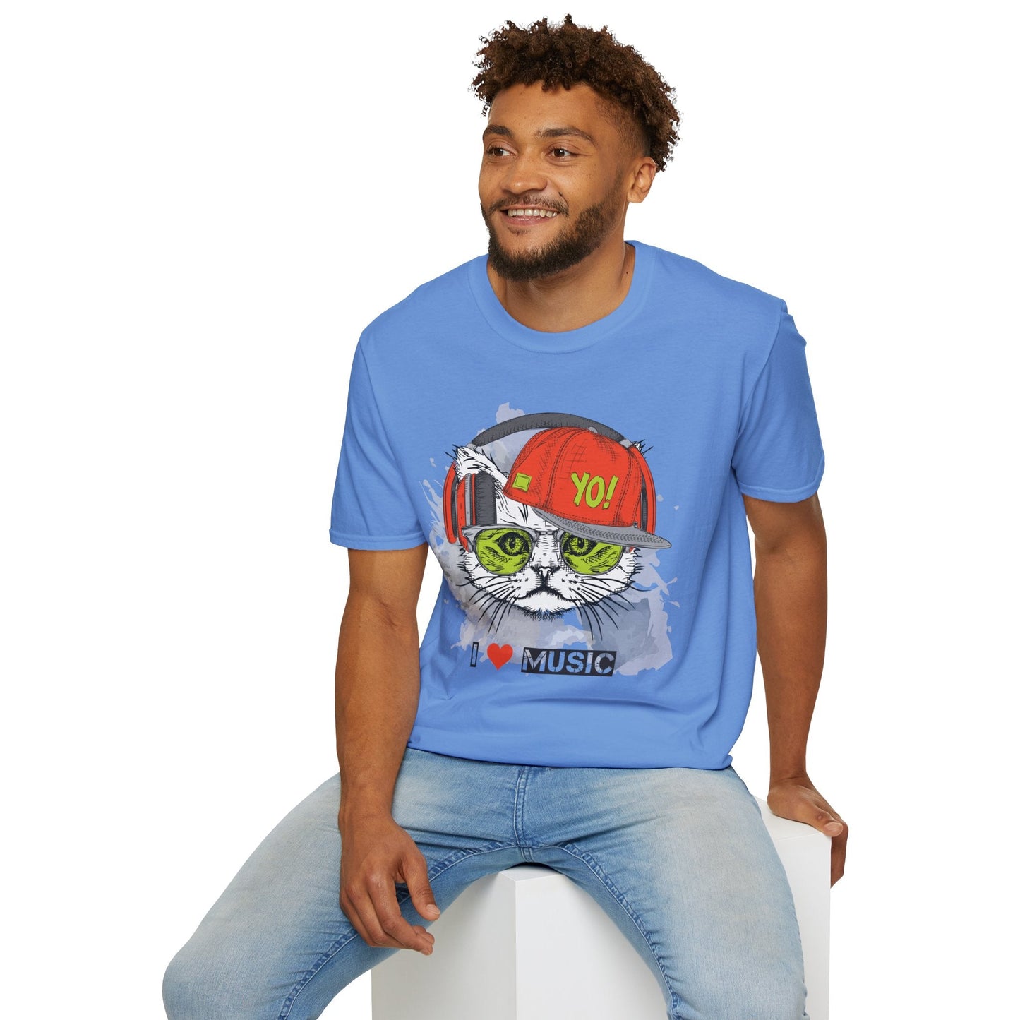 I Love Music Animals Shirt With Headphones Unisex Softstyle Tee Gildan 64000 Cotton Comfort