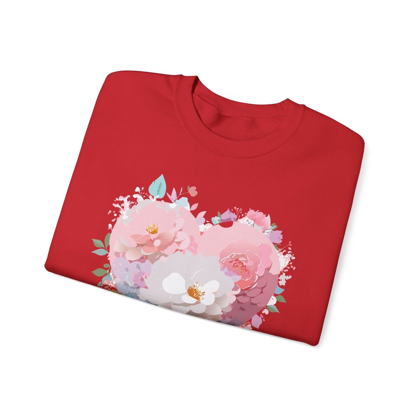 Unisex Floral Heart Sweatshirt For Valentines Day With Love Floral Print Crewneck