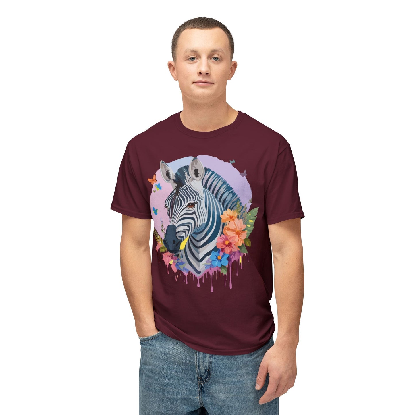 Unisex Zebra T Shirt With Art Print HD Cotton Vintage Zebra Tee Floral Design Graphic Tee