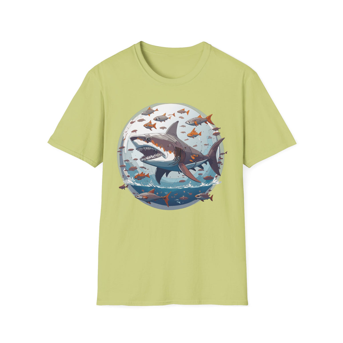 Great White Shark Illustration T-Shirt | Ocean Scene, Fish Bubble