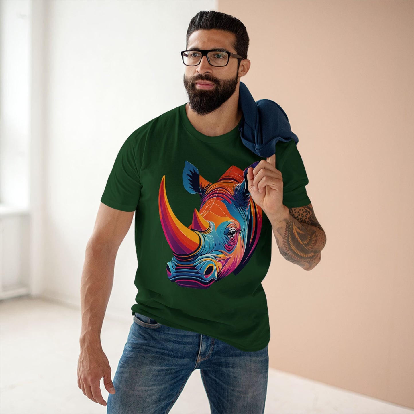 Rhino Shirt Unisex Premium Cotton Tee With Original Art Design From Retro2Nova Art Collection For Everyday Comfort