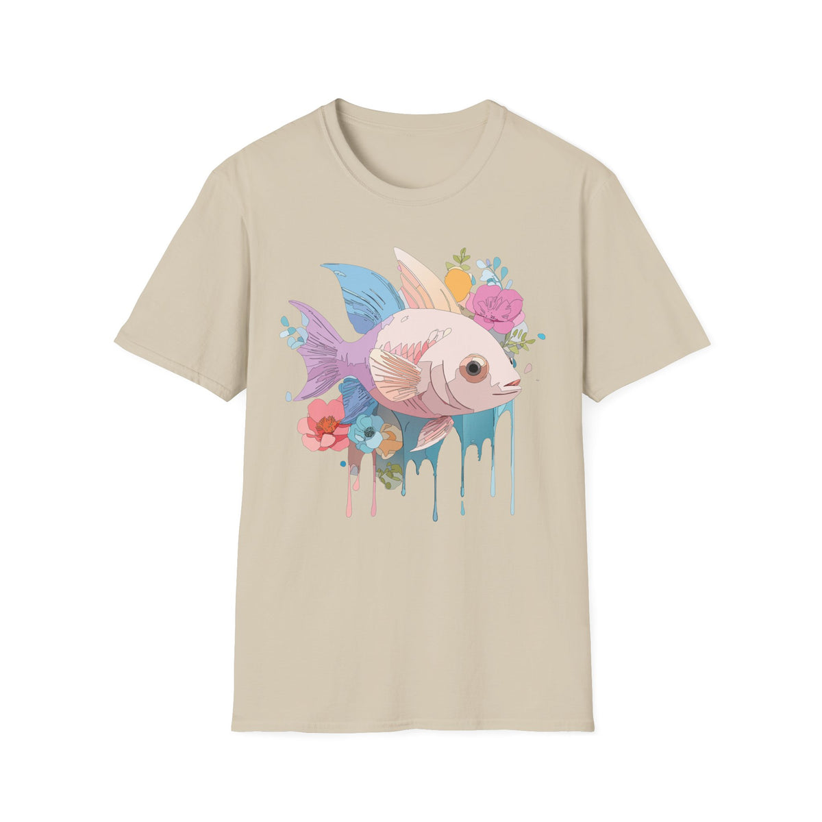 Pastel Floral Fish T-Shirt | Cute Koi Art, Watercolor Drip Design