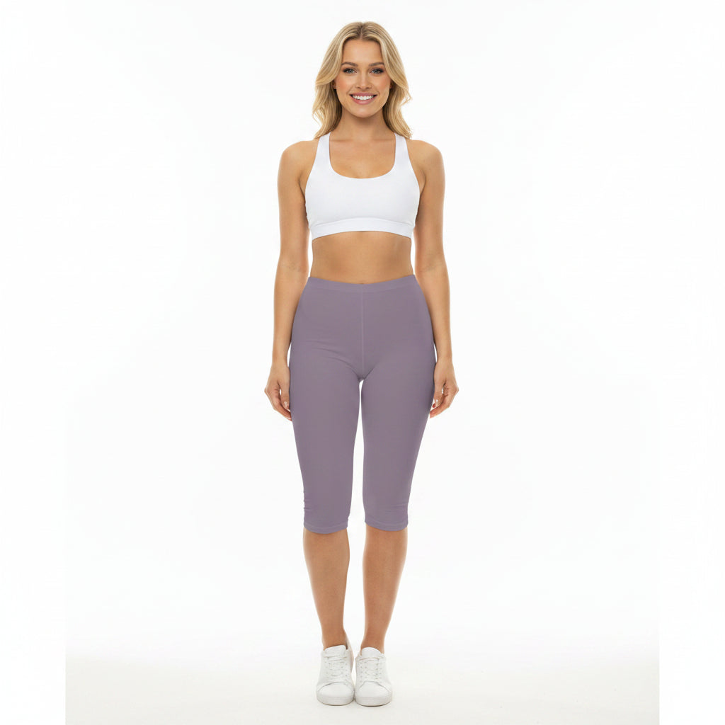 Dusty Purple Color Women's Brushed Suede Poly Span Casual Capri Leggings XS-2XL