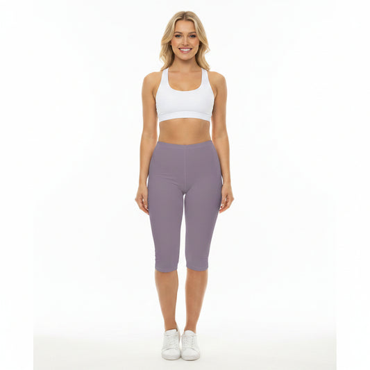 Dusty Purple Color Women's Brushed Suede Poly Span Casual Capri Leggings XS-2XL