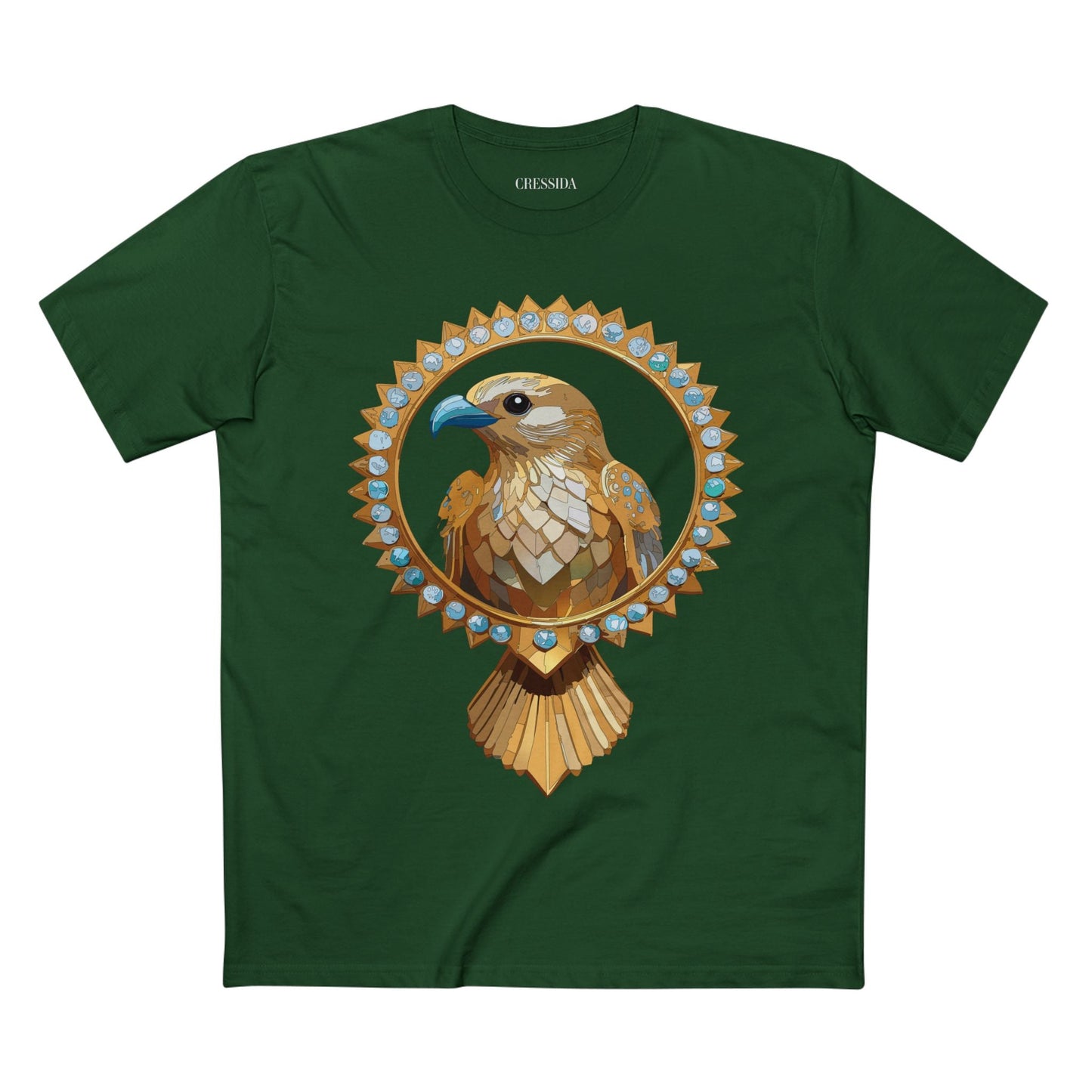 Bird Graphic Unisex 100 Cotton Tee With Unique Animal Golden Medallion Art Design 18