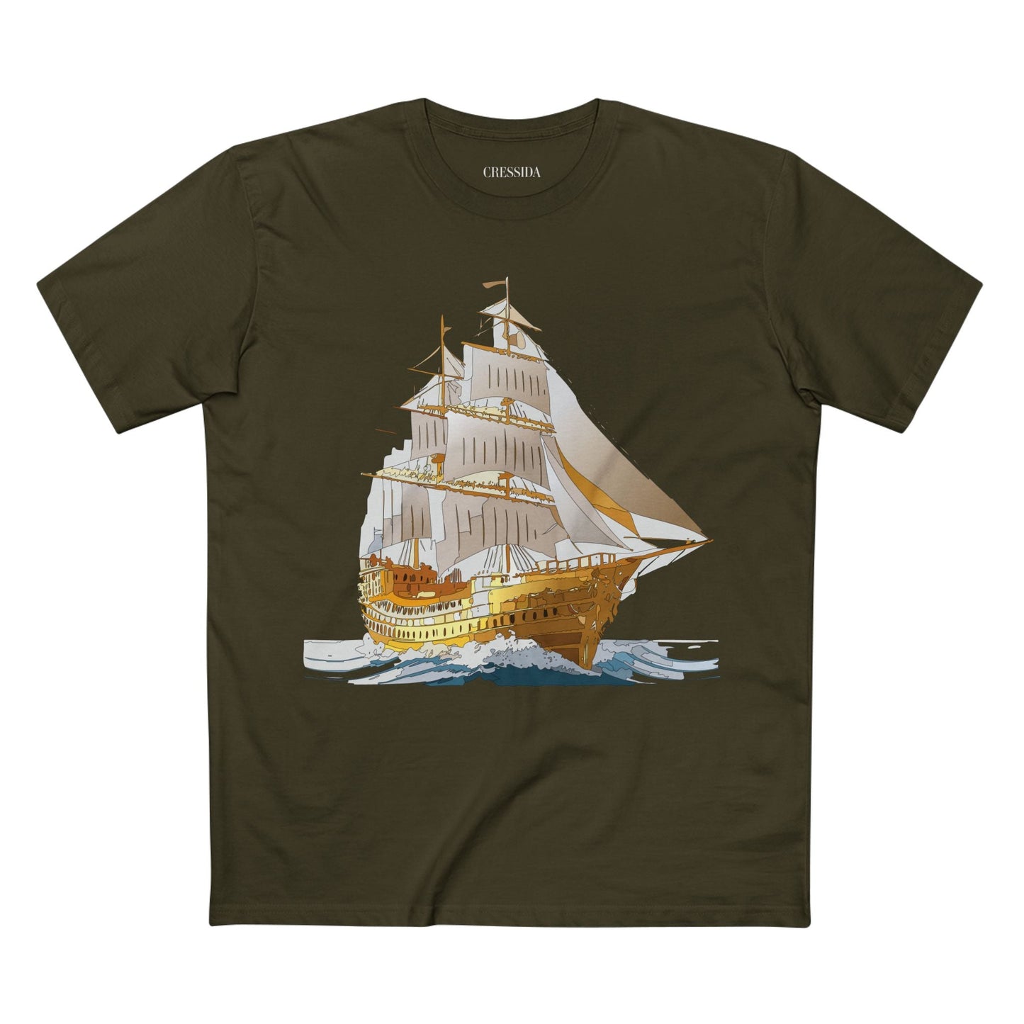 Ship Graphic Unisex 100 Cotton T-Shirt with Gold Frigate Art Design 22