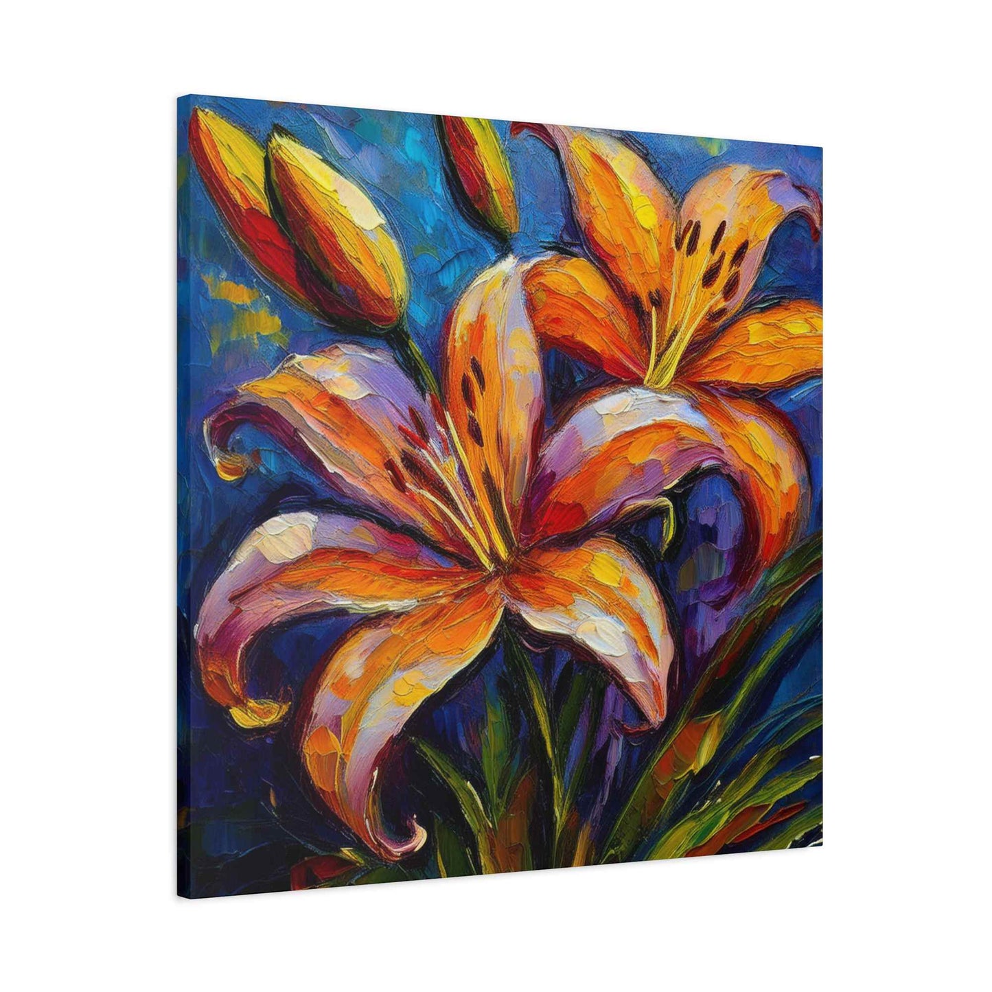 Gold Lilies Print Canvas, Floral Oil Paint Print 20x20, 24x24, 30x30, 32x32, 36x36 Art Design Pine-Wood Inner Frame MC-151