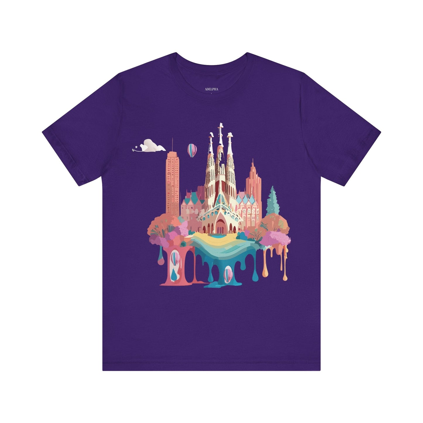 Adelpha Barcelona Themed Graphic Tee Unisex Short Sleeve Art Design For Everyday Comfort