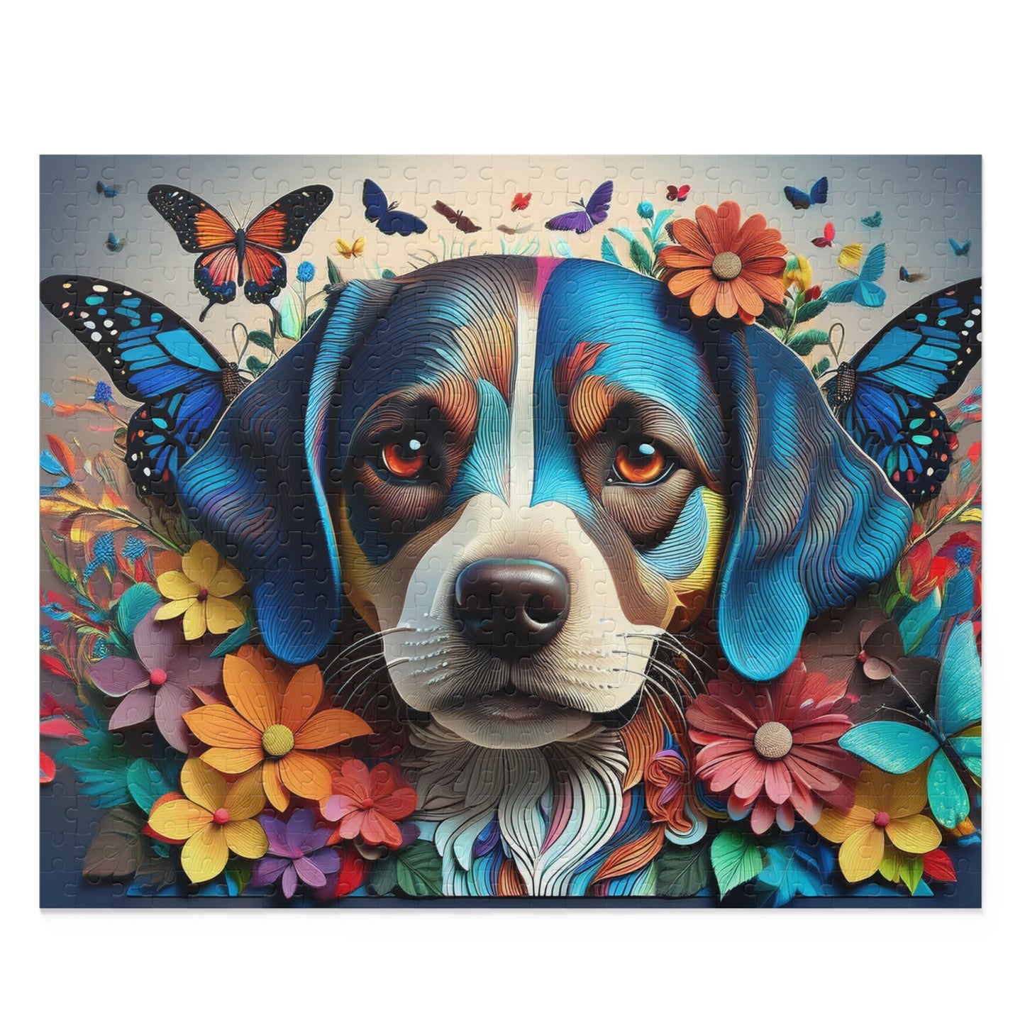 3D Colorful Dog Face Puzzle 500-Piece | Floral Dog Puzzle 500-Piece Ages 9+
