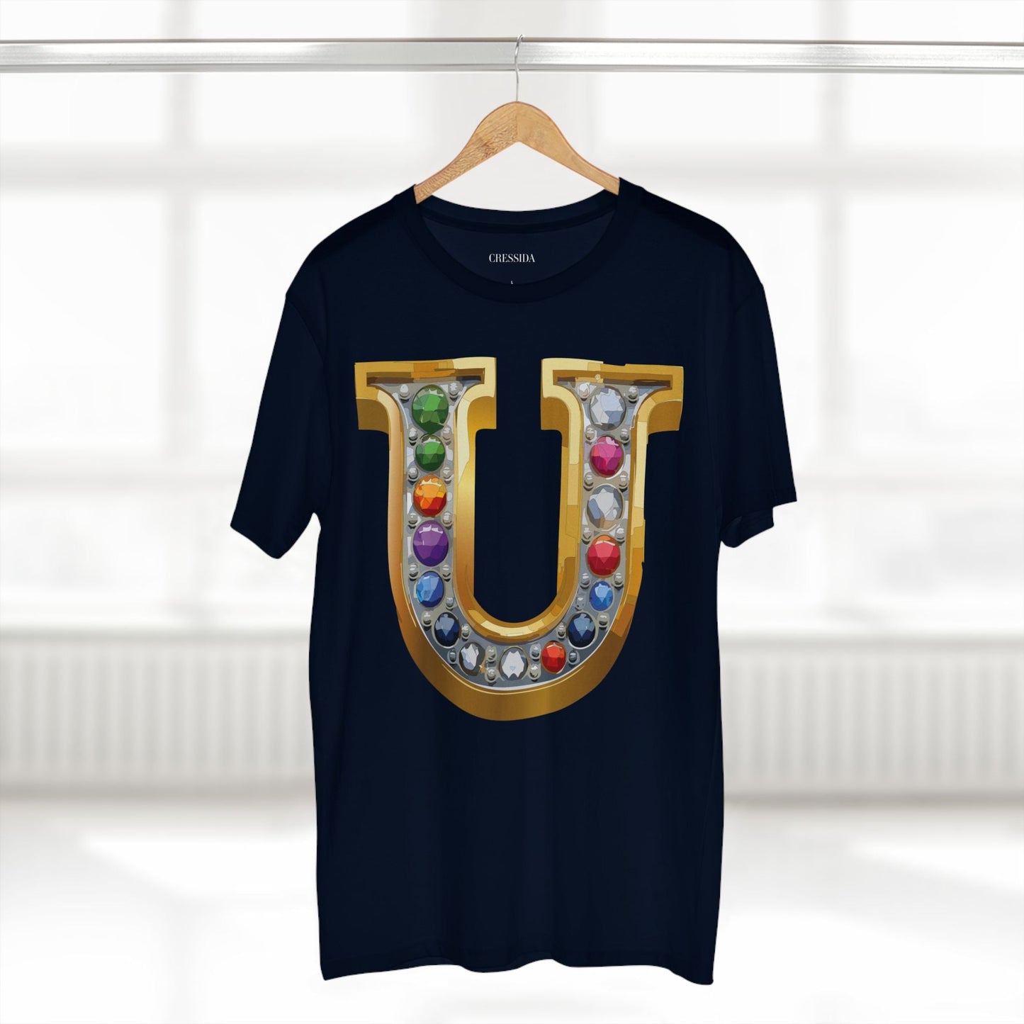 Letter U Graphic Design Tee Unisex 100 Cotton With Antique Gold Letters Artwork T-Shirt