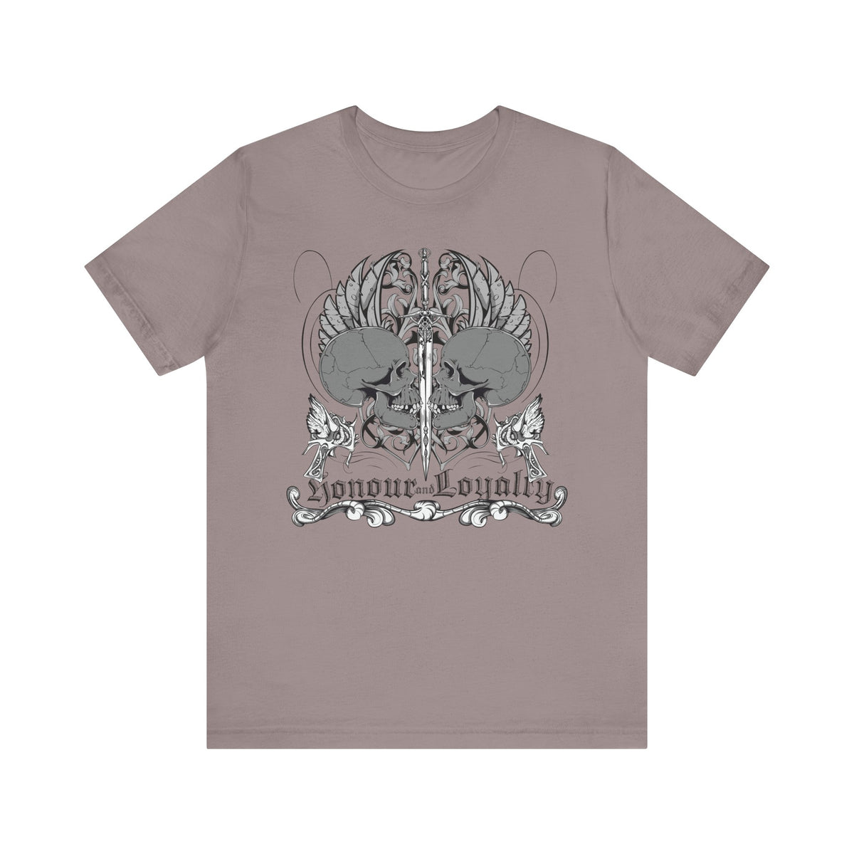 Honor Loyalty crest tee Gothic heraldry skulls wings emblem Unisex Cotton Art-48