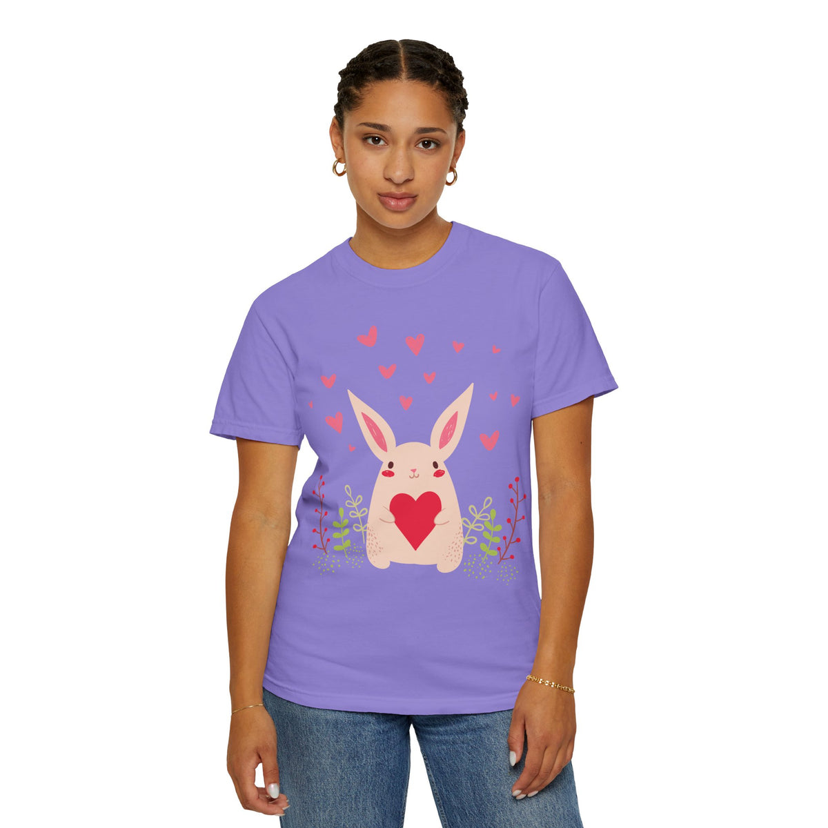 Easter Bunny Heart T-Shirt, Tee Shirt with Easter Signature, T Shirt with Easter Prints, Tee Shirt with Easter Design