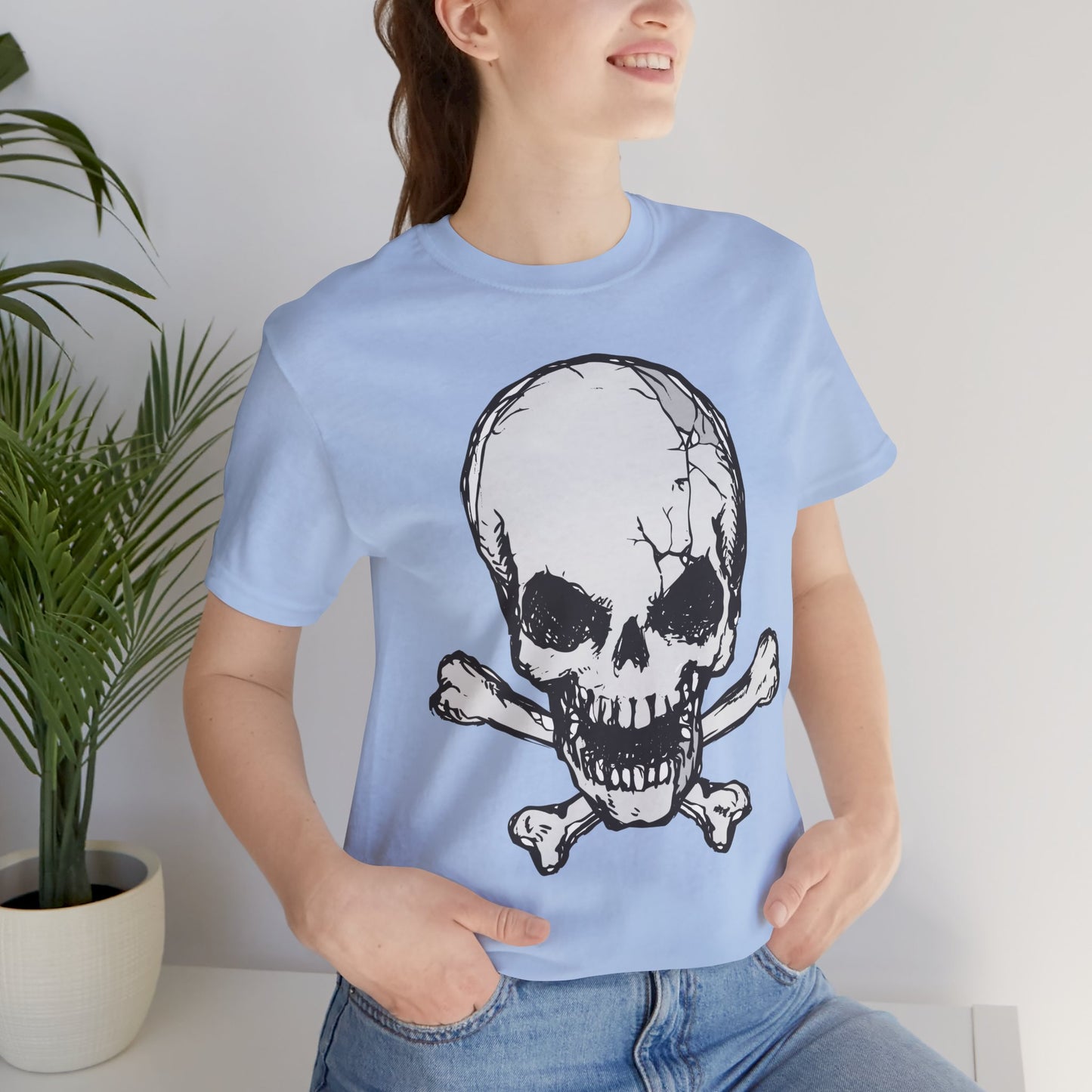 Grey Skull Graphic Design Tee, Skull Shirt, Vintage Tees, Art Design T-Shirt, Vintage Graphic Tee, Art Shirts with Skulls