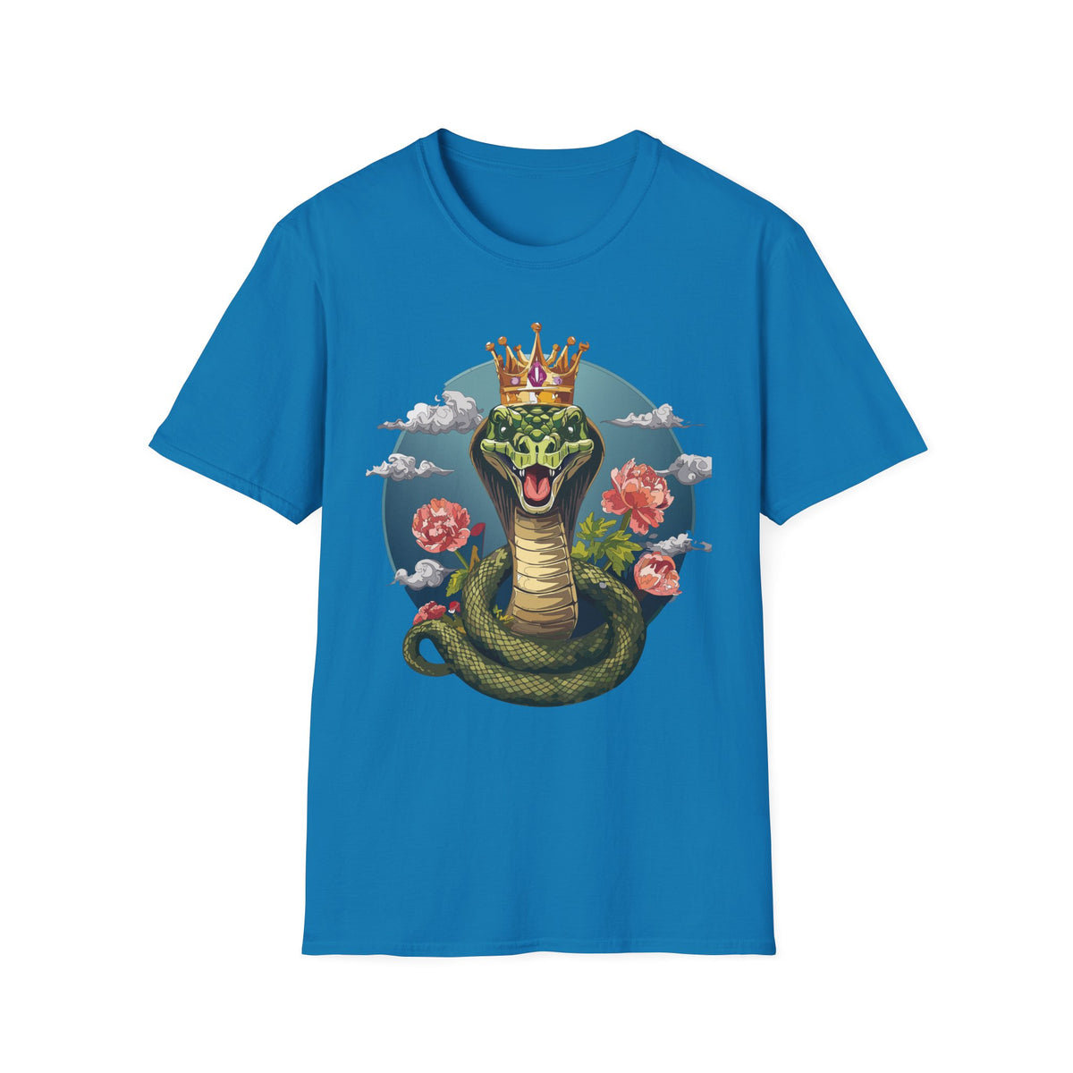 Crowned Snake Illustration T-Shirt | King Cobra Floral Art