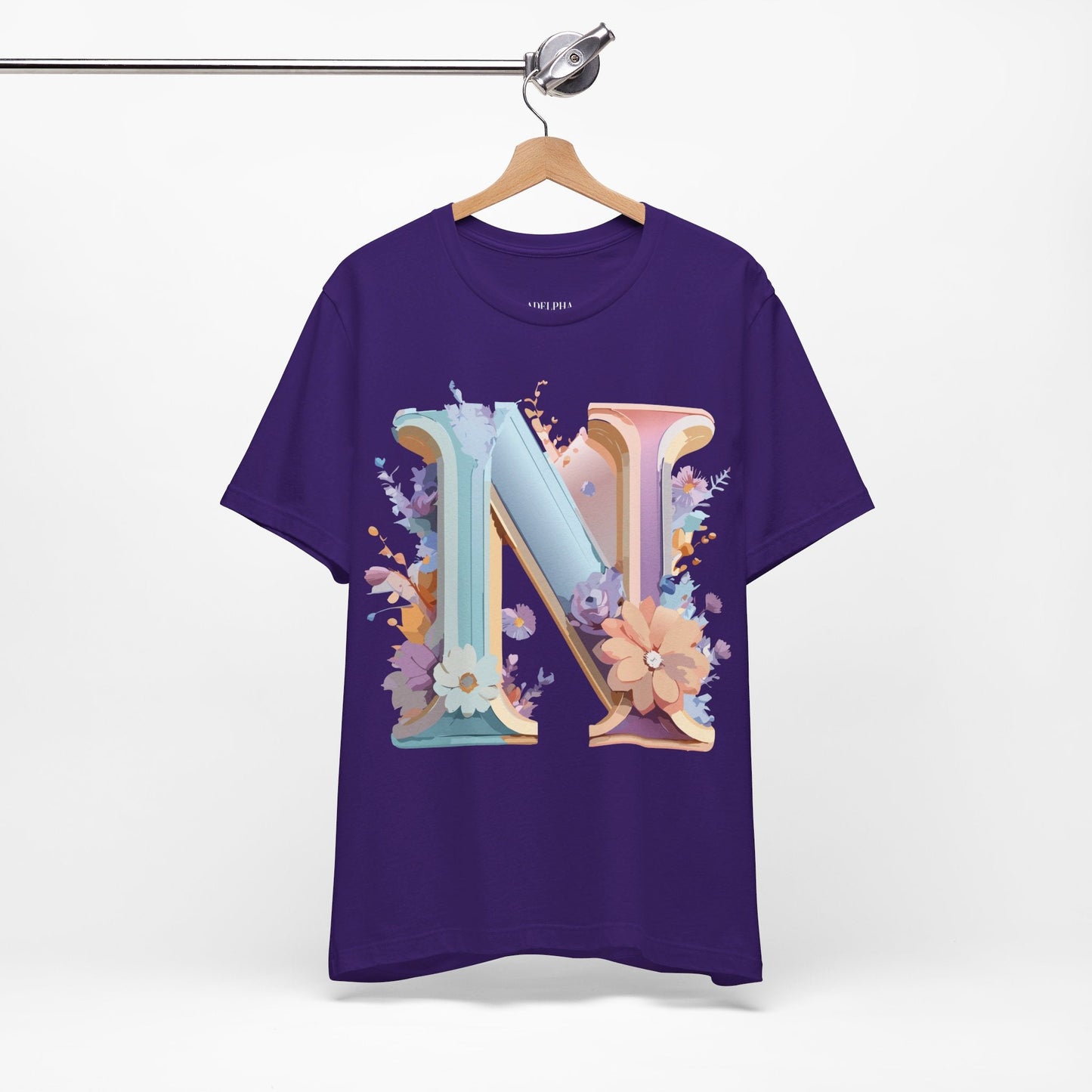 Letter N Shirt Graphic Tee Unisex Vintage Inspired Art Adelpha Design Short Sleeve