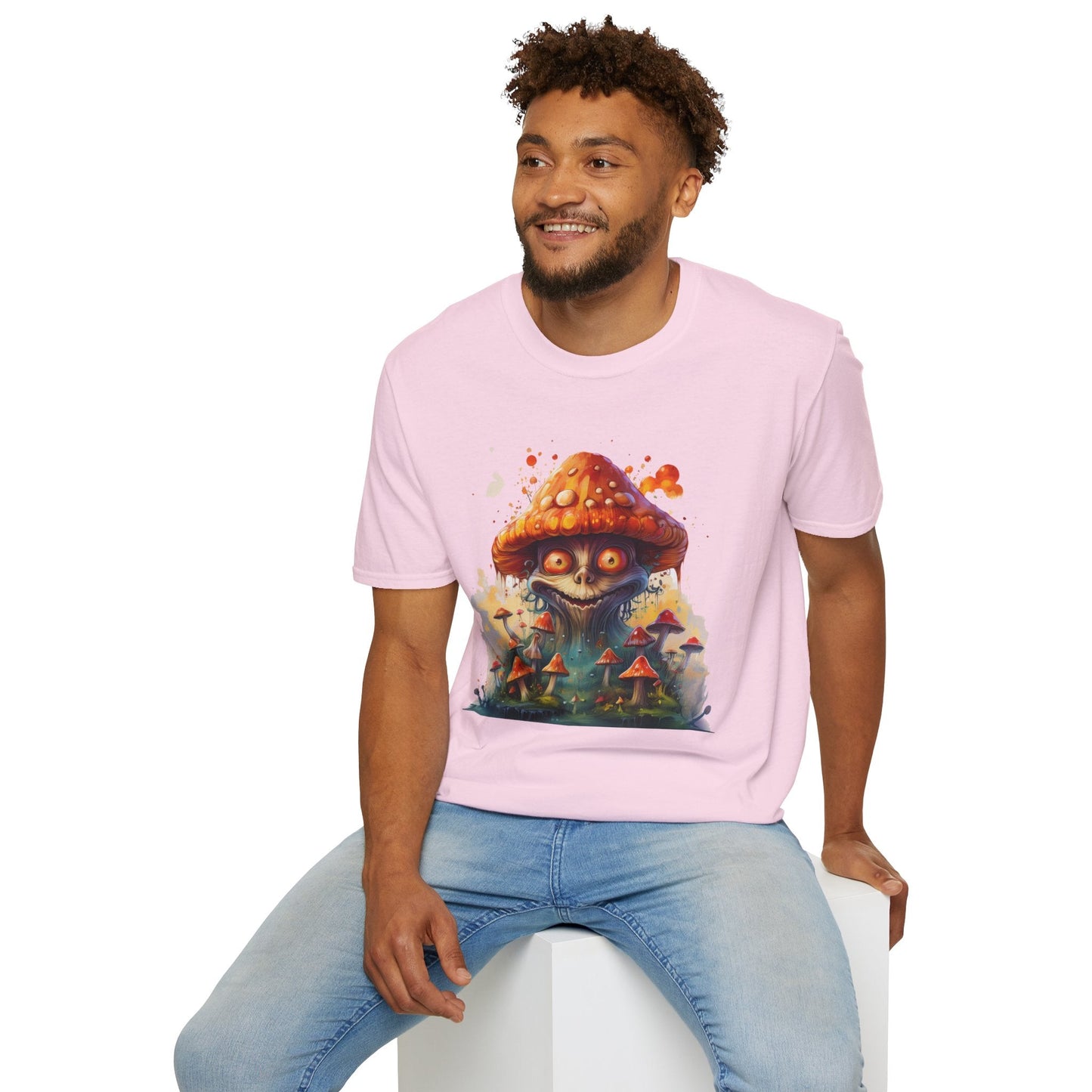 Funny Mashroom Tee Shirt Unisex Softstyle Cotton Art Design with Fungus Graphic Artwork Theme